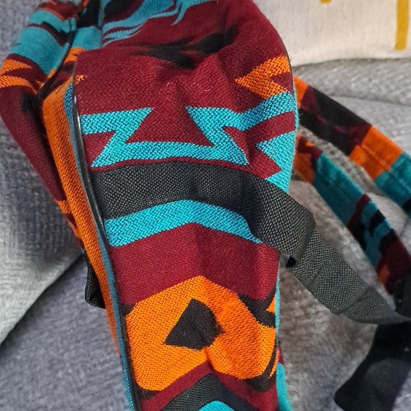 Tribal Patterned Backpack in Teal and Orange 100% Wool NWOT main image 4